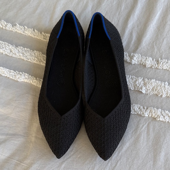 Rothy's Black Flats with Blue Trim - Picture 1 of 4